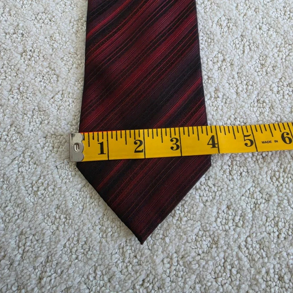 Alfani Mens Silk Necktie Burgundy Black Diagonal Striped Hand Made 60 Inch